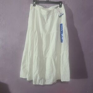 Matty‎ M White Ivory Tiered Maxi Skirt Elastic Waist Linen Blend Women's Large
